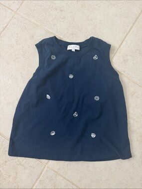 Michael Stars Nautical Embroidered Navy Sleeveless Tee